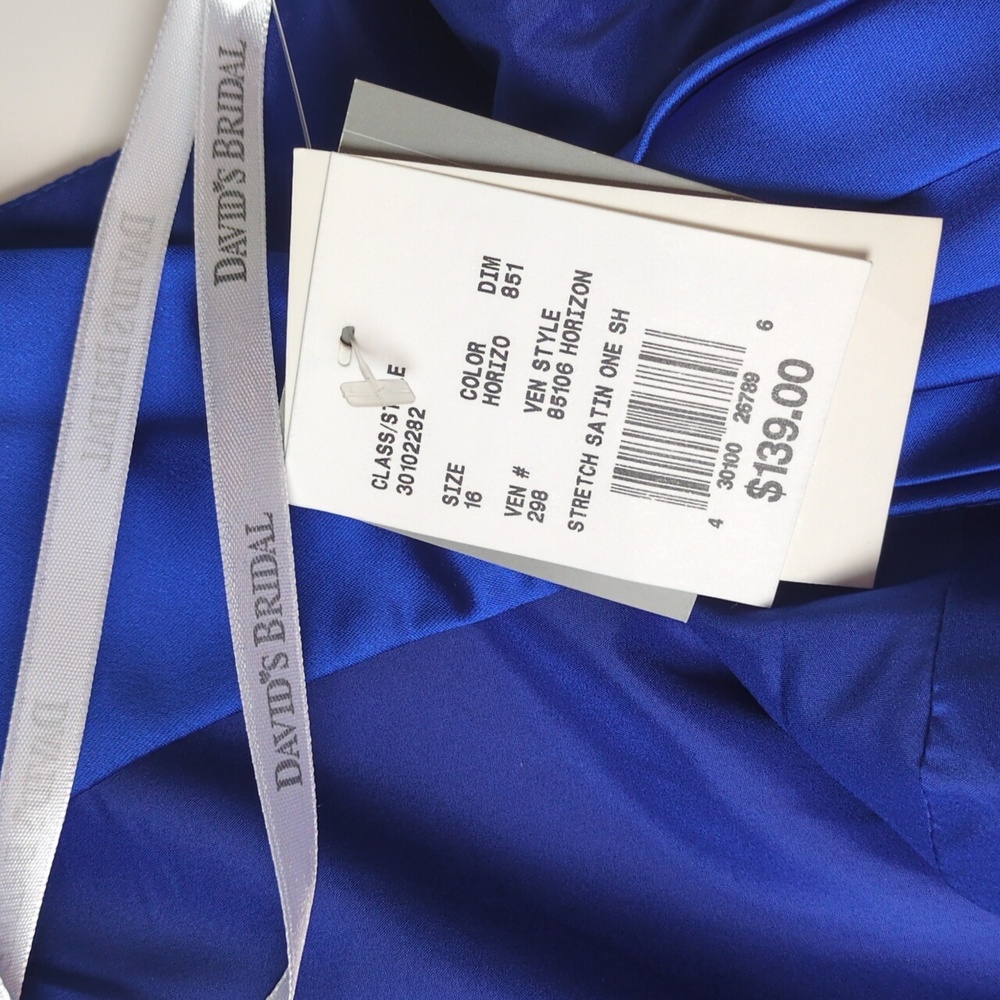 David's Bridal One Shoulder Asymmetrical Ruched Horizon Blue Cocktail Dress 16 - Picture 15 of 16